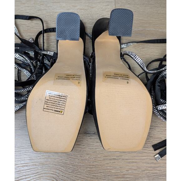 Fashion Nova Heels Sandals 6 Black Rhinestone Platform Wrap Strappy Party Club - Picture 11 of 12